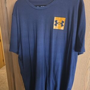 Under Armour Navy Short Sleeve Tee with Orange Logo Square